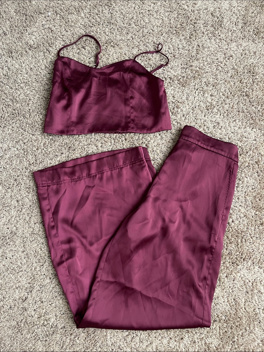 House Of Harlow Dark Wine Satin Set Medium